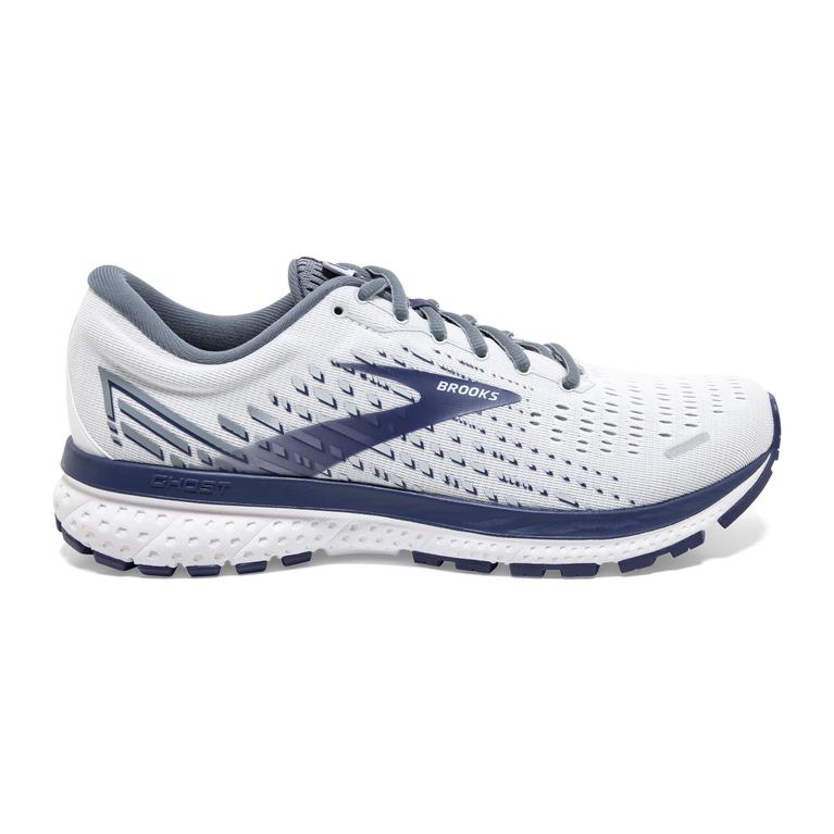 Brooks Ghost 13 Mens Road Running Shoes - White/Grey/Deep Cobalt - Indonesia (SITK-97340)